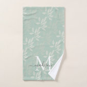 Stijlvolle Monogram Blauwgroen Botanische Bladeren Bad Handdoek (Handdoek)