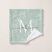 Stijlvolle Monogram Blauwgroen Botanische Bladeren Bad Handdoek (Wasdoekje)