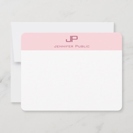 Stijlvolle Monogram Blush Pink Minimalistische Sja Notitiekaartje (Voorkant)