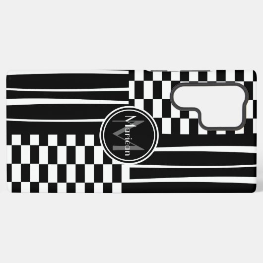 Stijlvolle monogram check en strepen samsung galaxy hoesje (Achterkant horizontaal)