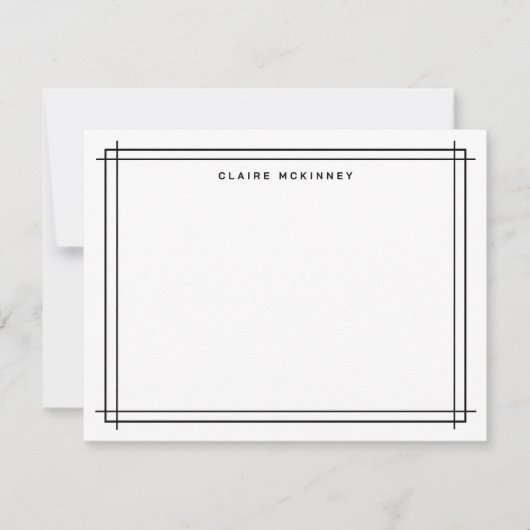 Stijlvolle Monogram Dubbele Rand Zwart Wit Chic Notitiekaartje (Voorkant)