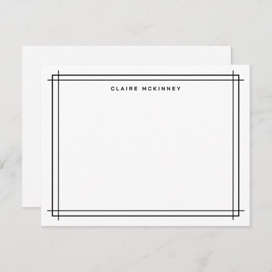 Stijlvolle Monogram Dubbele Rand Zwart Wit Chic Notitiekaartje (Voorkant / Achterkant)