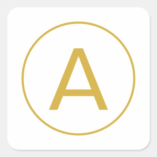 Stijlvolle Monogram Eerste Letter Goud Kleur Wit Vierkante Sticker (Voorkant)