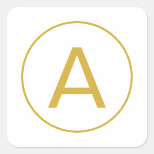 Stijlvolle Monogram Eerste Letter Goud Kleur Wit Vierkante Sticker