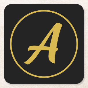 Stijlvolle Monogram Eerste Letter Goud Kleur Zwart Kartonnen Onderzetters