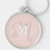 Stijlvolle Monogram en Naam Kalligrafie Roze Sleutelhanger (Voorkant)