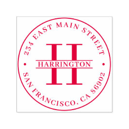 Stijlvolle Monogram Familienaam Rond Terugkeeradre Zelfinktende Stempel