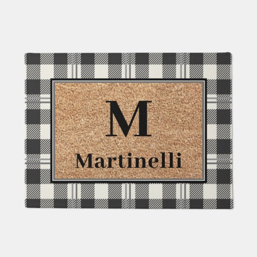 Stijlvolle Monogram Faux Koor Buffalo Plaid Design Deurmat (Voorkant)