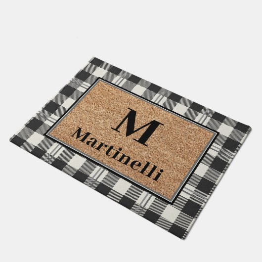 Stijlvolle Monogram Faux Koor Buffalo Plaid Design Deurmat (Schuin)