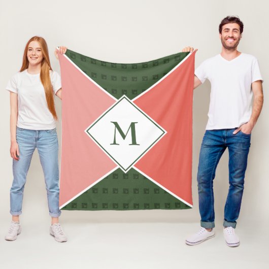 Stijlvolle MONOGRAM Geometrische watermeloensekleu Fleece Deken (In situ)