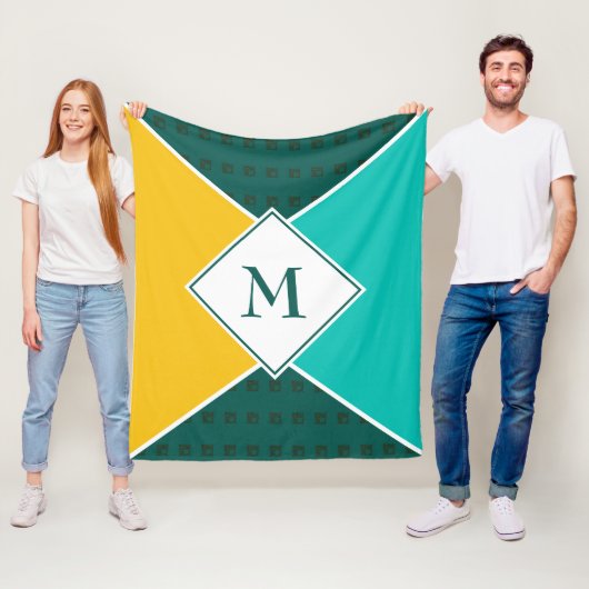 Stijlvolle MONOGRAM Geometrische zomerkleuren Fleece Deken (In situ)