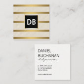 Stijlvolle Monogram Glamour Gestreept Gouden Vierkante Visitekaartje (Voorkant / Achterkant)