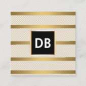 Stijlvolle Monogram Glamour Gestreept Gouden Vierkante Visitekaartje (Voorkant)
