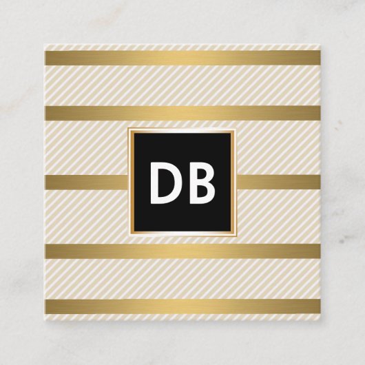 Stijlvolle Monogram Glamour Gestreept Gouden Vierkante Visitekaartje (Voorkant)