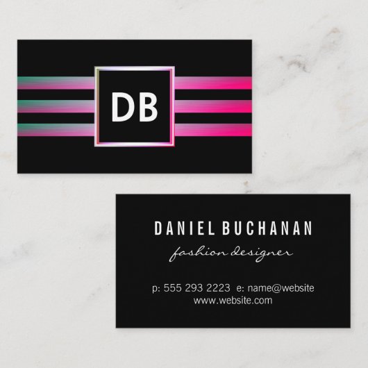 Stijlvolle Monogram Glamour Gestreept Visitekaartje (Voorkant / Achterkant)