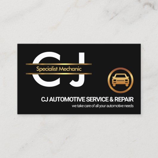 Stijlvolle monogram Gold Border Auto Mechanic Visitekaartje (Voorkant)