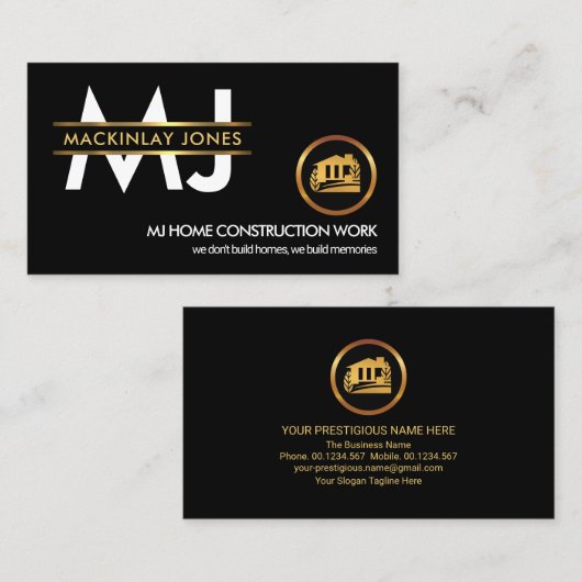 Stijlvolle monogram Gold Placard Border Constructi Visitekaartje (Voorkant / Achterkant)