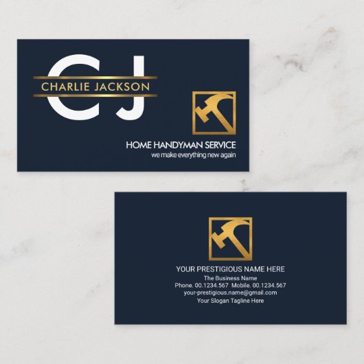 Stijlvolle monogram Gold Placard Handyman Builder Visitekaartje (Voorkant / Achterkant)