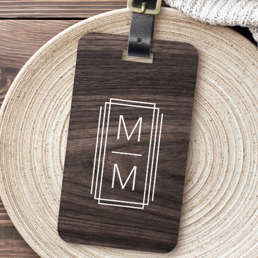 Stijlvolle monogram initiaal elegante houtstructuu bagagelabel