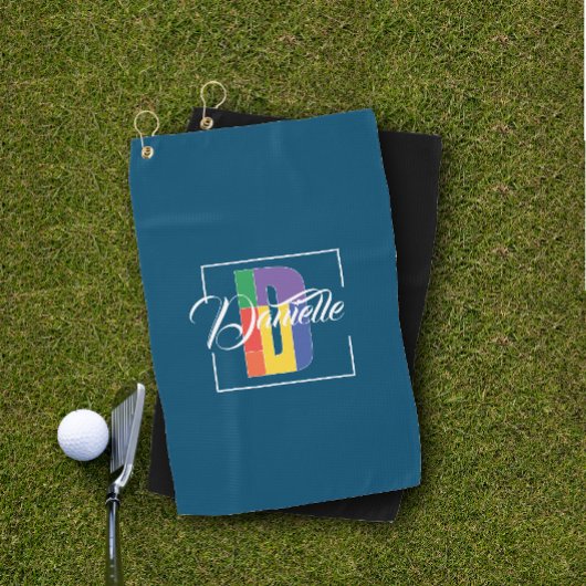 Stijlvolle monogram initiaal gekleurde letter D zw Golfhanddoek