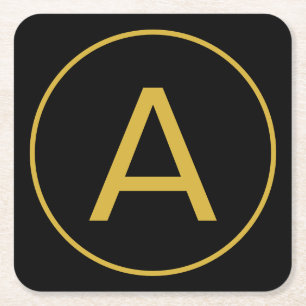 Stijlvolle Monogram Initiaal Letter Goud Kleur Zwa Kartonnen Onderzetters