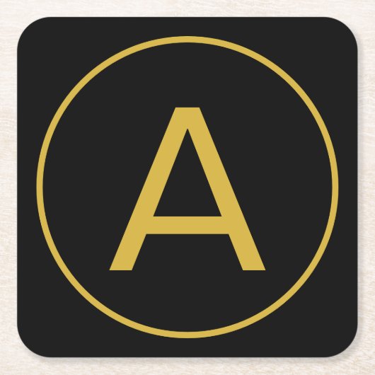 Stijlvolle Monogram Initiaal Letter Goud Kleur Zwa Kartonnen Onderzetters (Voorkant)