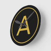 Stijlvolle Monogram Initiaal Letter Goud Kleur Zwa Ronde Klok (Hoek)