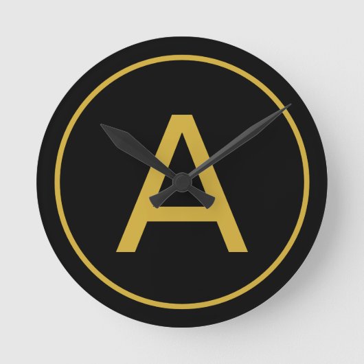 Stijlvolle Monogram Initiaal Letter Goud Kleur Zwa Ronde Klok (Voorkant)