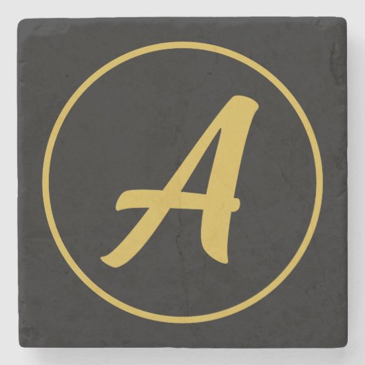 Stijlvolle Monogram Initiaal Letter Goud Kleur Zwa Stenen Onderzetter (Voorkant)