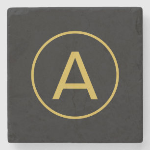 Stijlvolle Monogram Initiaal Letter Goud Kleur Zwa Stenen Onderzetter