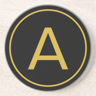 Stijlvolle Monogram Initiaal Letter Goud Kleur Zwa Zandsteen Onderzetter