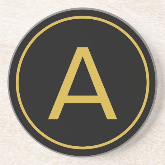 Stijlvolle Monogram Initiaal Letter Goud Kleur Zwa Zandsteen Onderzetter (Voorkant)