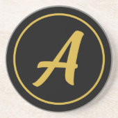 Stijlvolle Monogram Initiaal Letter Goud Kleur Zwa Zandsteen Onderzetter (Voorkant)