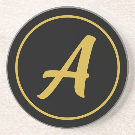 Stijlvolle Monogram Initiaal Letter Goud Kleur Zwa Zandsteen Onderzetter (Voorkant)