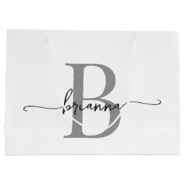 Stijlvolle Monogram Initiaal Script Modern Wit Gri Groot Cadeauzakje