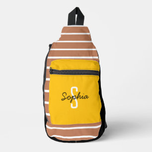 Stijlvolle Monogram Kalligrafie Naam Geel Karamel Sling Bag