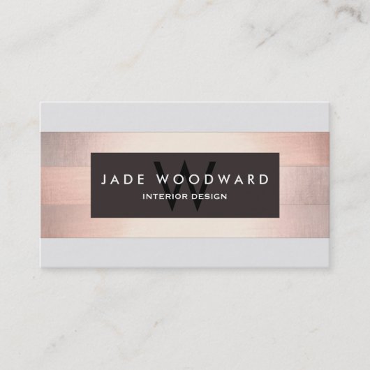 Stijlvolle Monogram koper gestreepte ontwerper Visitekaartje (Voorkant)