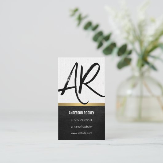 Stijlvolle Monogram Lederen Gouden Trim Visitekaartje (Staand voorkant)