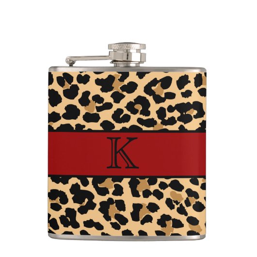 Stijlvolle monogram luipaard afdrukken en rode aan heupfles (Voorkant)