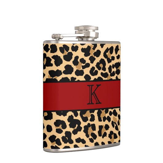 Stijlvolle monogram luipaard afdrukken en rode aan heupfles (Rechts)