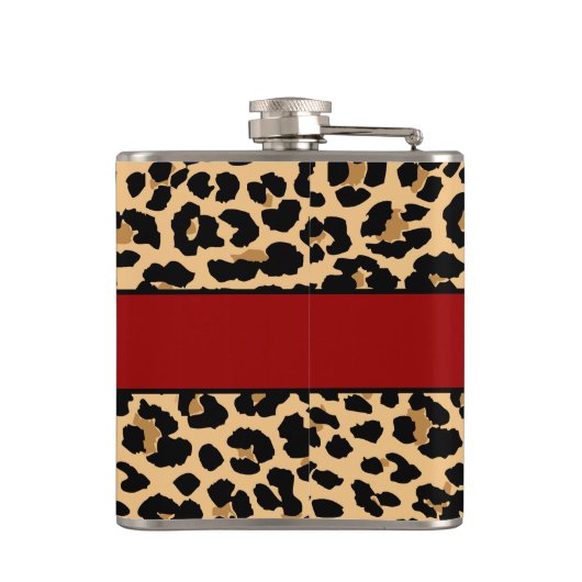 Stijlvolle monogram luipaard afdrukken en rode aan heupfles (Achterkant)