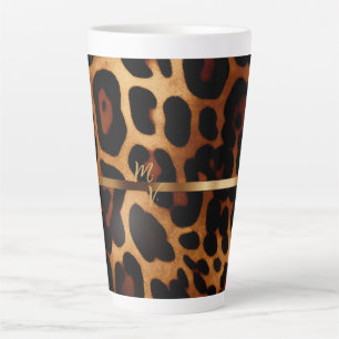 Stijlvolle monogram luipaard print latte mok