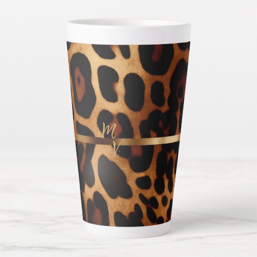 Stijlvolle monogram luipaard print latte mok (Voorkant)