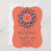Stijlvolle Monogram Marine en Coral Wedding Kaart (Voorkant)
