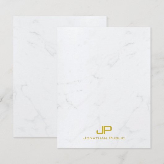 Stijlvolle monogram modern goud wit marmer cool notitiekaartje (Voorkant / Achterkant)