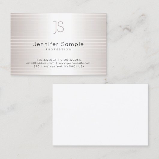 Stijlvolle monogram modern zilver Sjabloon chic Visitekaartje (Voorkant / Achterkant)