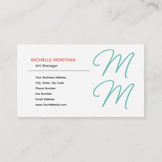 Stijlvolle Monogram Moderne Minimalistische Plain Visitekaartje (Voorkant)