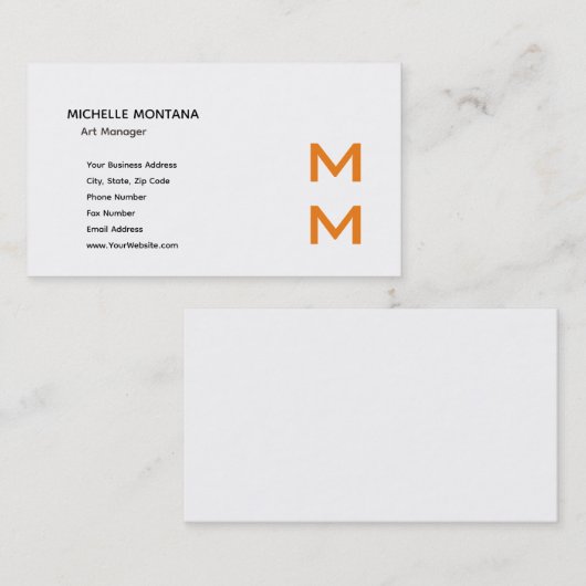 Stijlvolle Monogram Moderne Minimalistische Plain Visitekaartje (Voorkant / Achterkant)