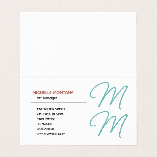 Stijlvolle Monogram Moderne Minimalistische Plain Visitekaartje (Buitenkant ongevouwen)