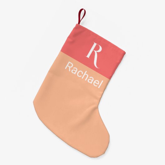 Stijlvolle Monogram Naam Peach Kleine Kerstsok (Voorkant (Hangend))